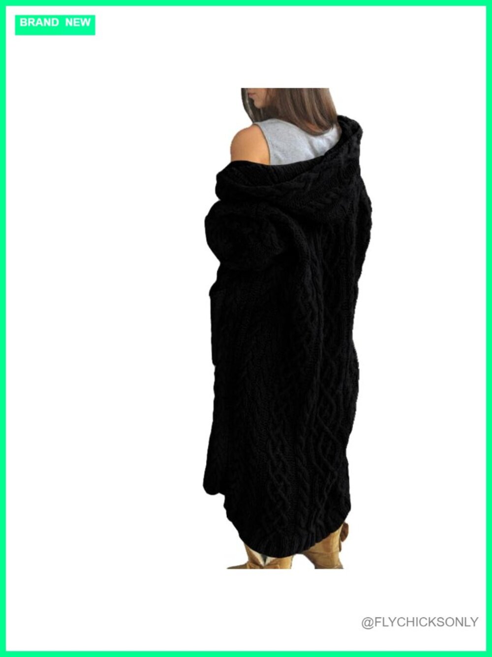 Oversized Cable Knit Long Cardigan with Hood Pockets